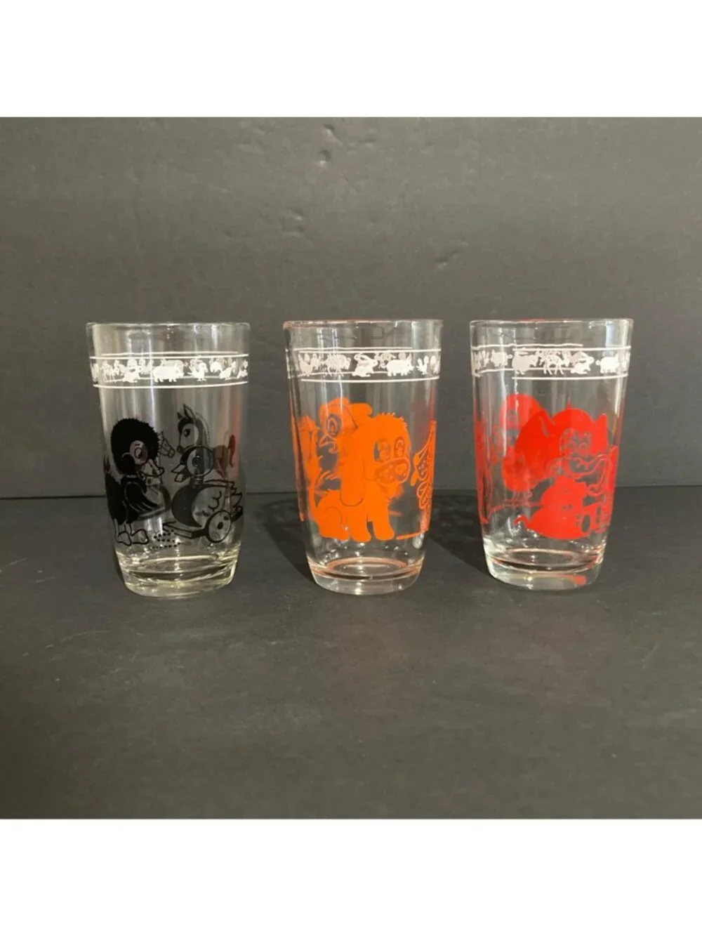Vintage Kraft Swanky Swig Kiddie Cups Animal Juice Glasses Set of 3